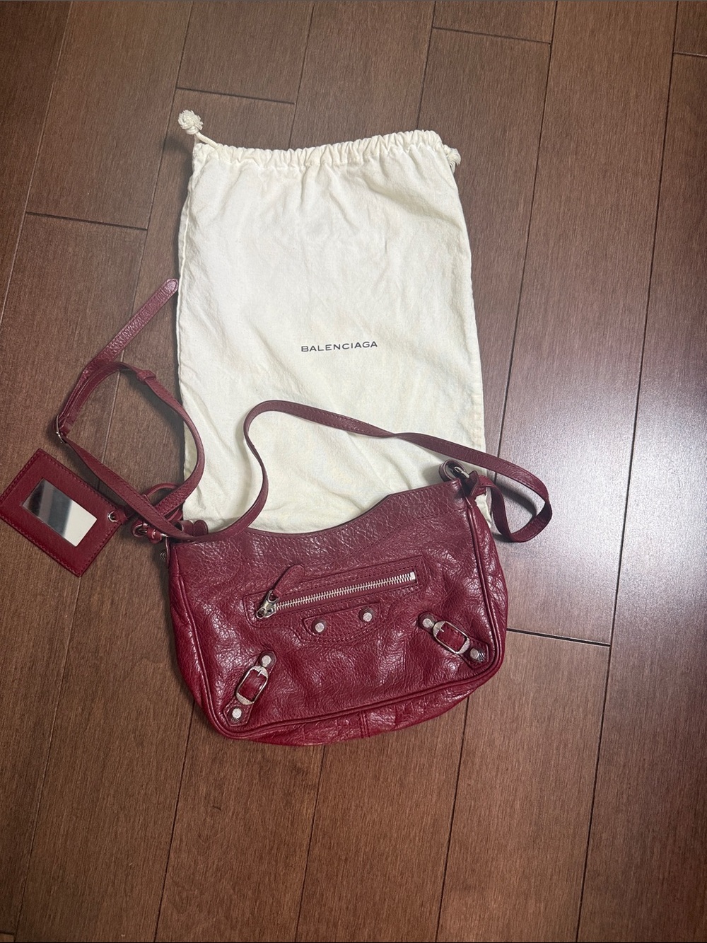 Balenciaga Burgundy Pebbled Leather Crossbody Bag